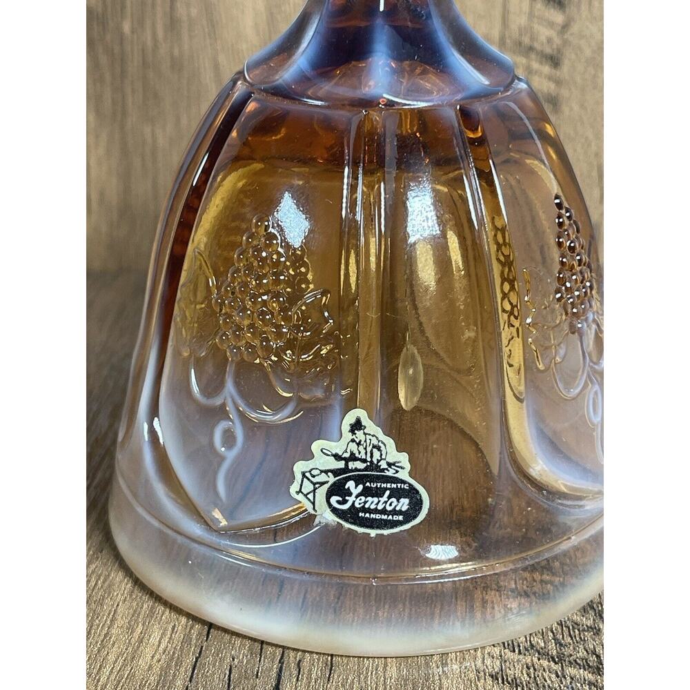 Vintage Fenton Amber Opalescent Glass Bell 6" Grapes On Vine - Picture 2 of 6